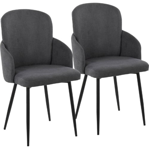 Dahlia Dining Chair in Black Metal, Chrome & Grey Fabric (Set of 2)